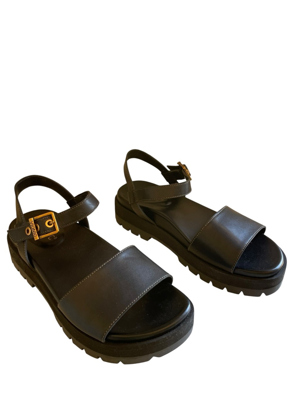 Vionic Jamie Platform Lug Sandal with Gold Buckle Size 7 NEW